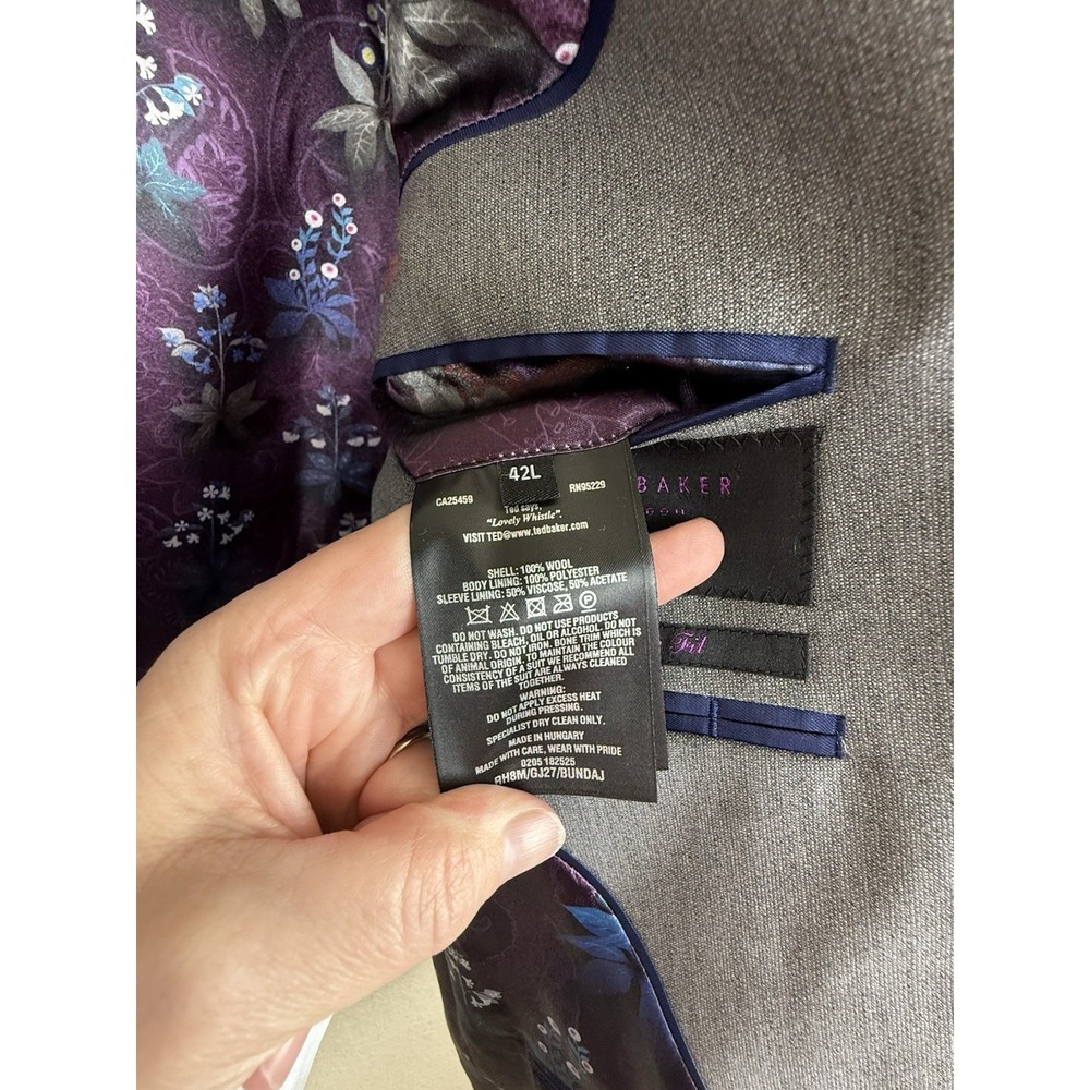 Ted Baker Endurance 42L Gray 100% Wool Surgeon Cuff Sport Coat Blazer Modern Fit - Picture 6 of 16